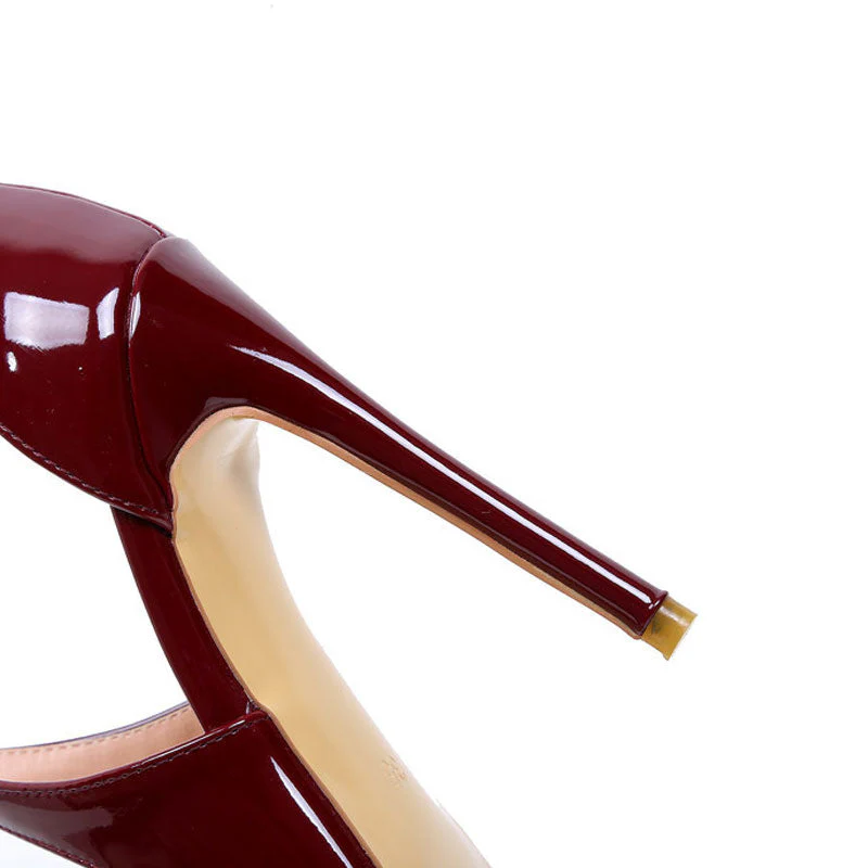 Sensual Patent Leather Cross Strap Pointed Toe Stiletto Pumps - Burgundy - Image 6