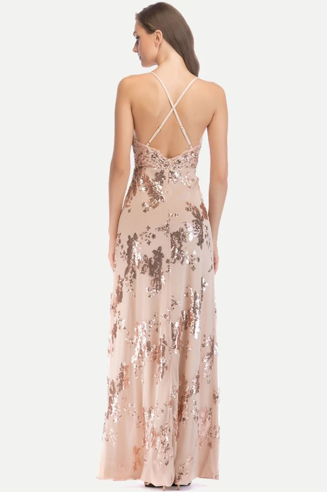 Sequin Slit Glitter Maxi Evening Party Dress - Image 2