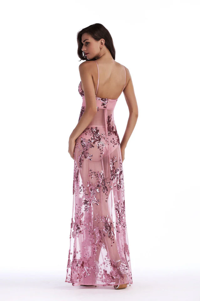 Sequined Sling Backless Split Dress - Image 8