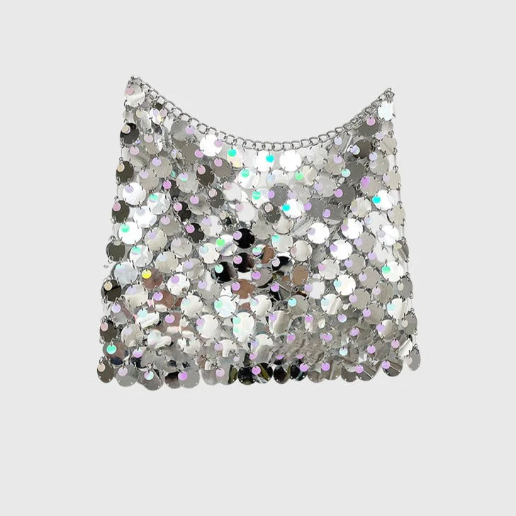 SILVER Glitter SEQUINS Mini Skirt - Image 2