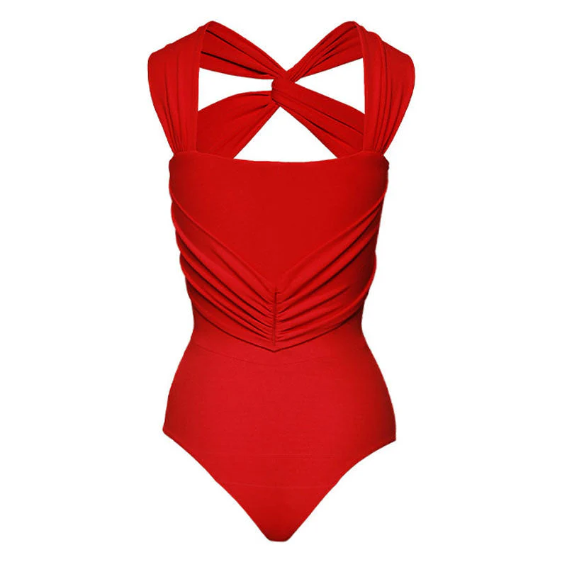 Sexy 3D Rosette Ruched Brazilian Cheeky CutOut Twist V Neck One Piece Swimsuit - Image 2