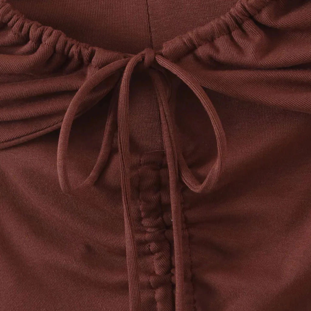 Sexy Beaded Halter Neck Layered Drawstring Ruched Ruffle Crop Top - Image 6