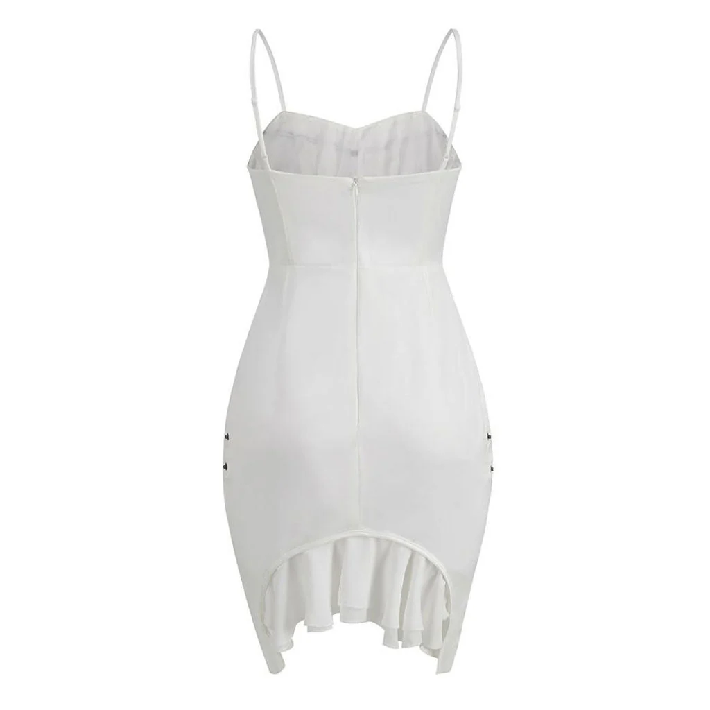 Sexy Contrast Satin Metal Detail Ruffle Hem Cami Bodycon Mini Party Dress - Image 4