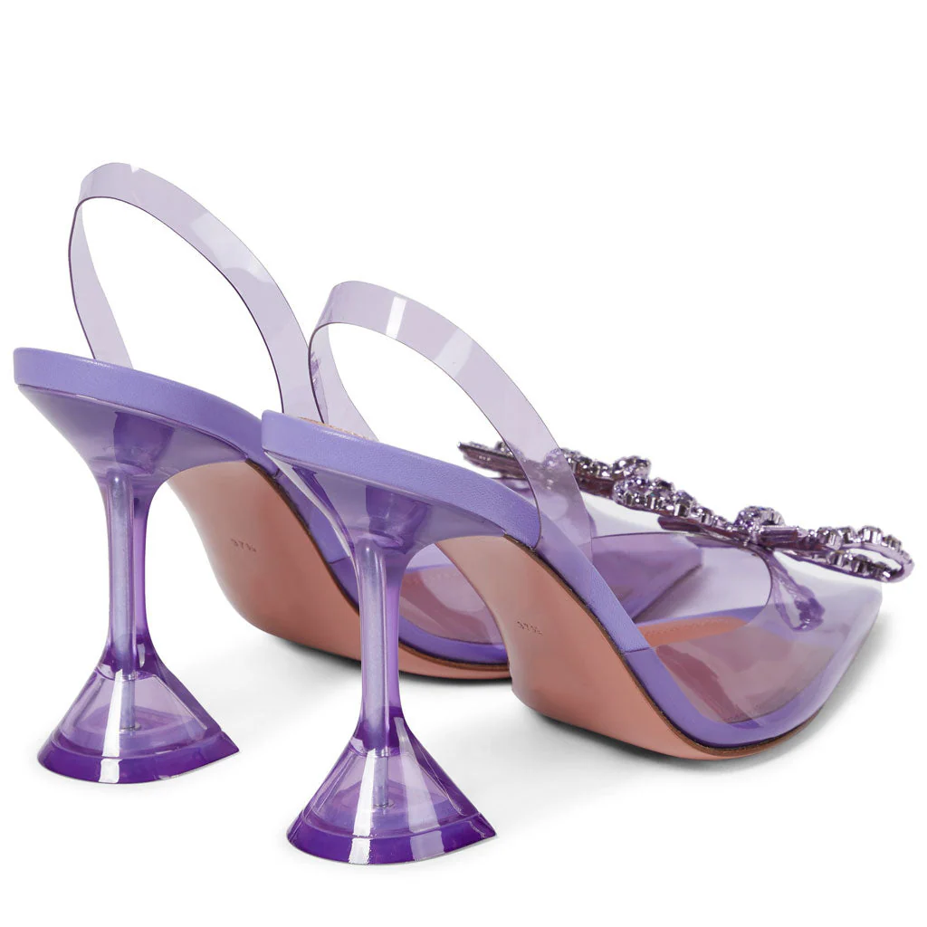 Sexy Crystal Bow PVC Pointed Toe Martini Heel SlingBack Pumps - Purple - Image 4