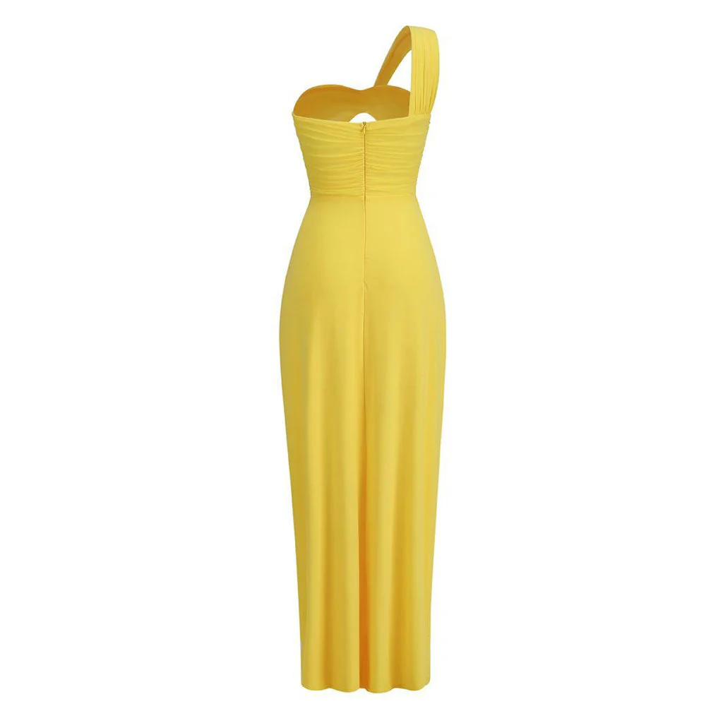 Sexy Crystal Ring One Shoulder Cut Out Split Mesh Maxi Evening Dress - Image 5