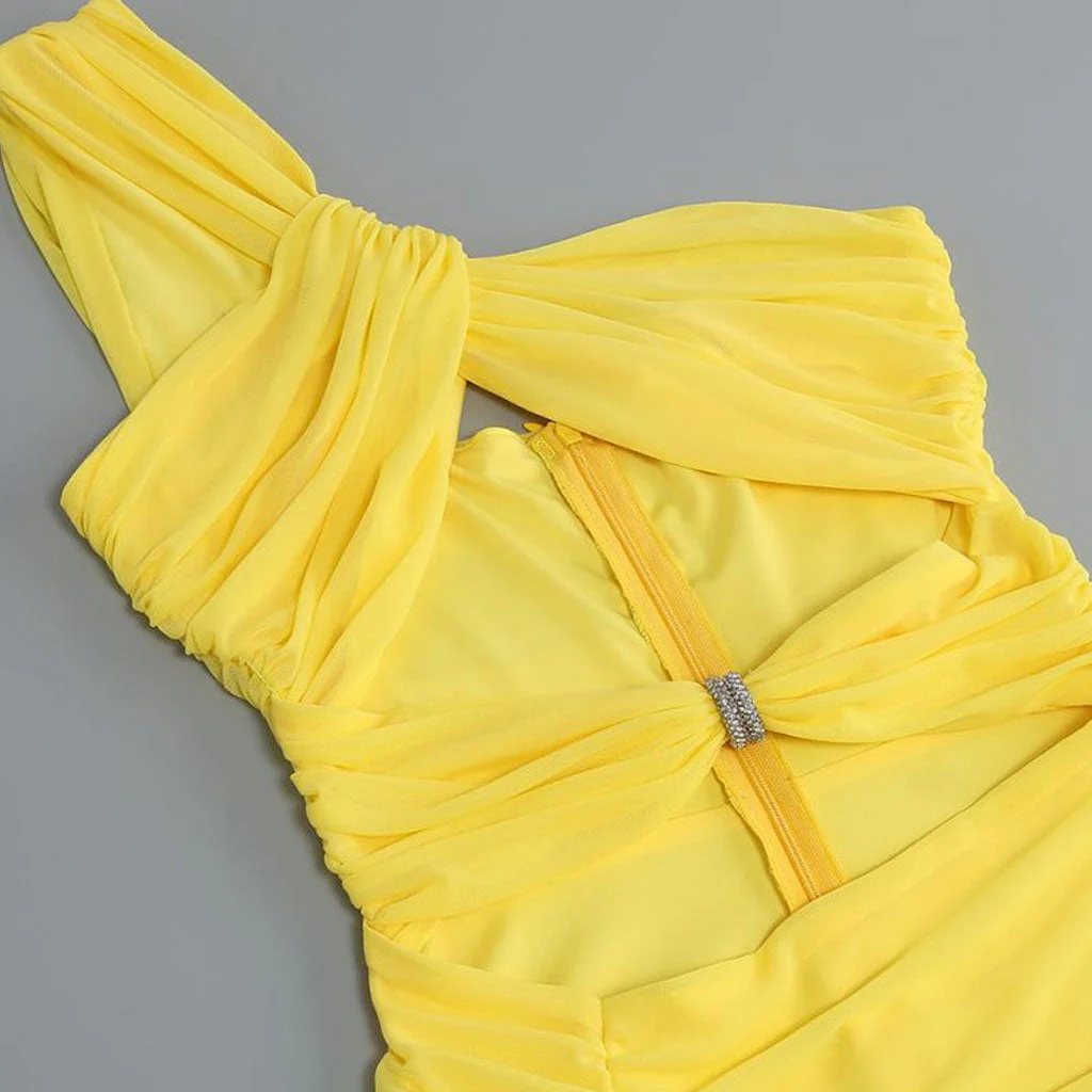 Sexy Crystal Ring One Shoulder Cut Out Split Mesh Maxi Evening Dress - Image 6