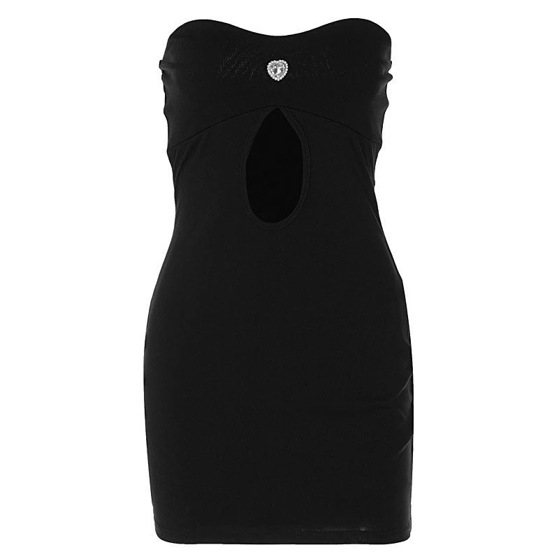 Cut Out Crystal Trim Sweetheart Neck Strapless Bodycon Mini Dress - Black - Image 3