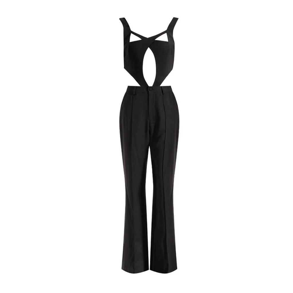 Sexy Cut Out Suspender Strap Sleeveless Detachable Bootcut Jumpsuit - Image 2