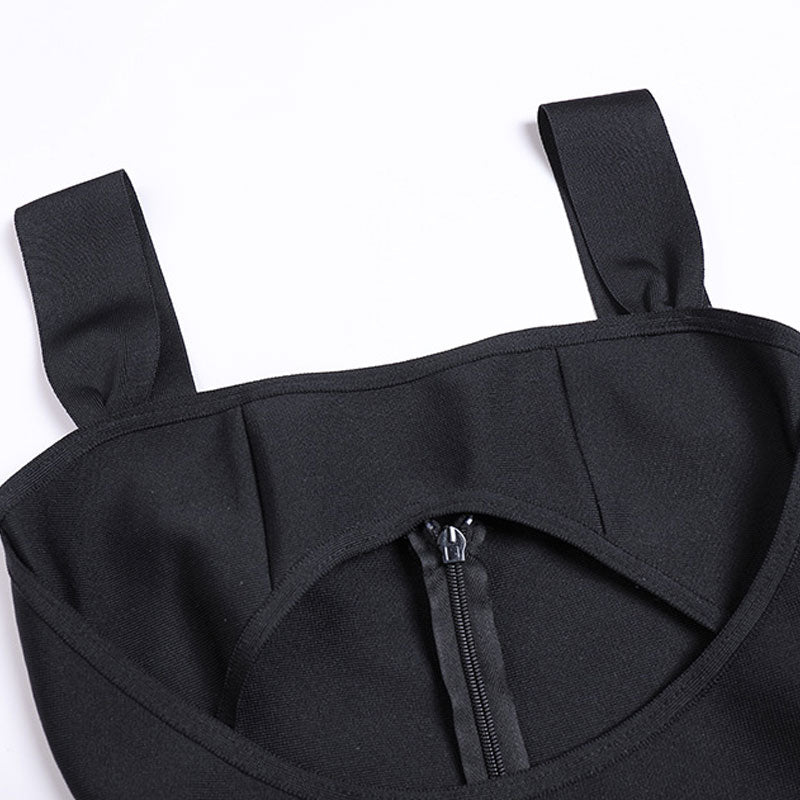 Sexy CutOut Square Neck Suspender Strap Straight Leg Bandage Jumpsuit - Image 3