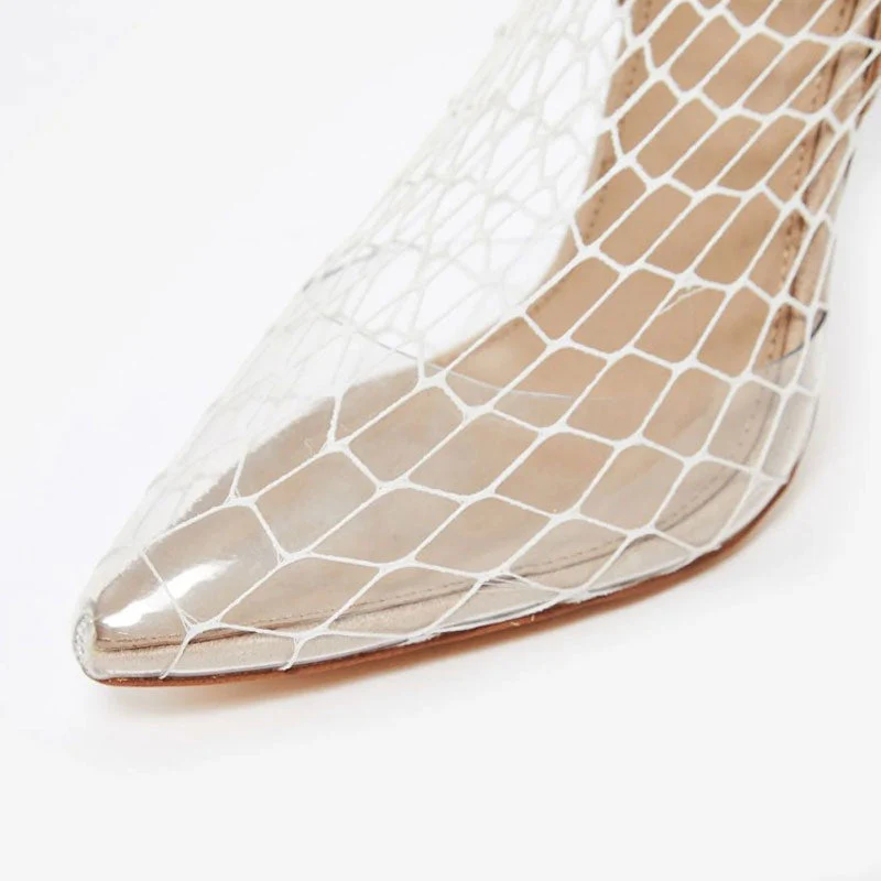 Sexy Fishnet Pointed Toe Stiletto Heel SlingBack Sandals - Apricot - Image 4