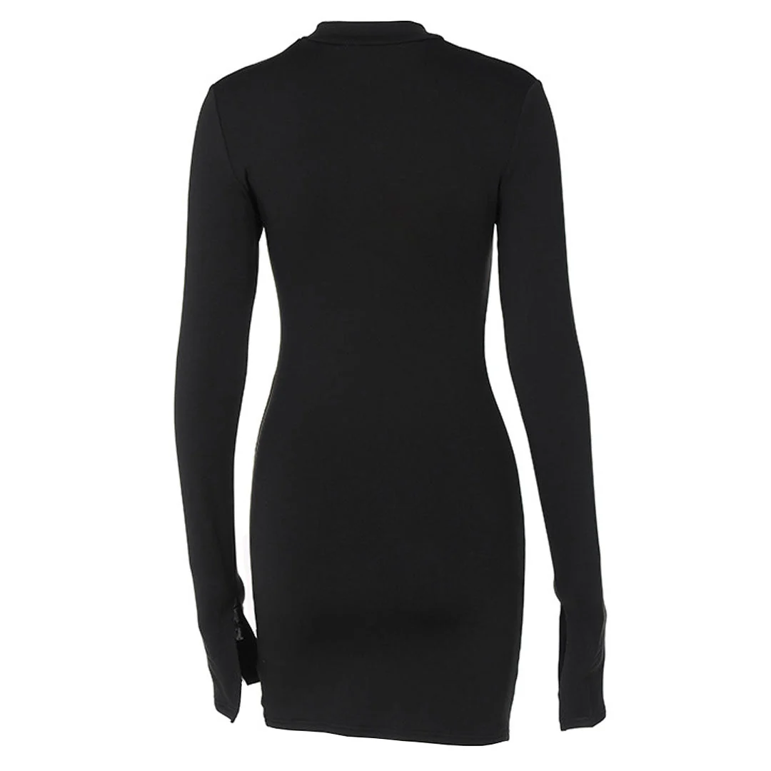 High Neck Long Sleeve Side Split Cutout Mini Dress - Black - Image 5
