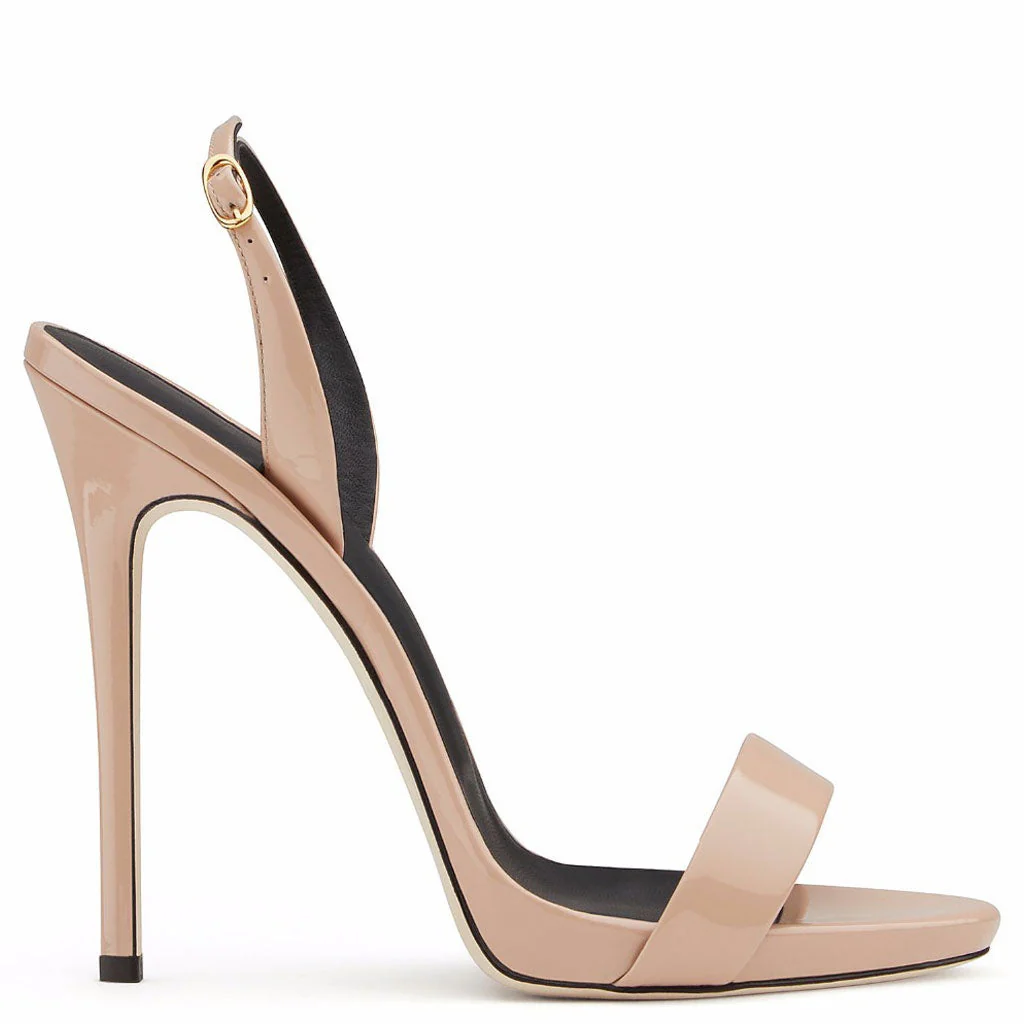 Sexy Patent Leather Round Toe Stiletto Halter SlingBack Sandals - Apricot - Image 2