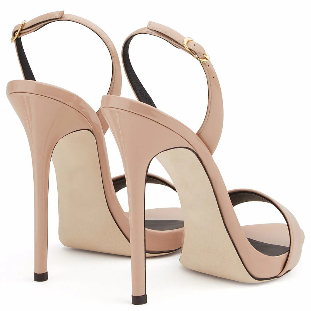 Sexy Patent Leather Round Toe Stiletto Halter SlingBack Sandals - Apricot - Image 3