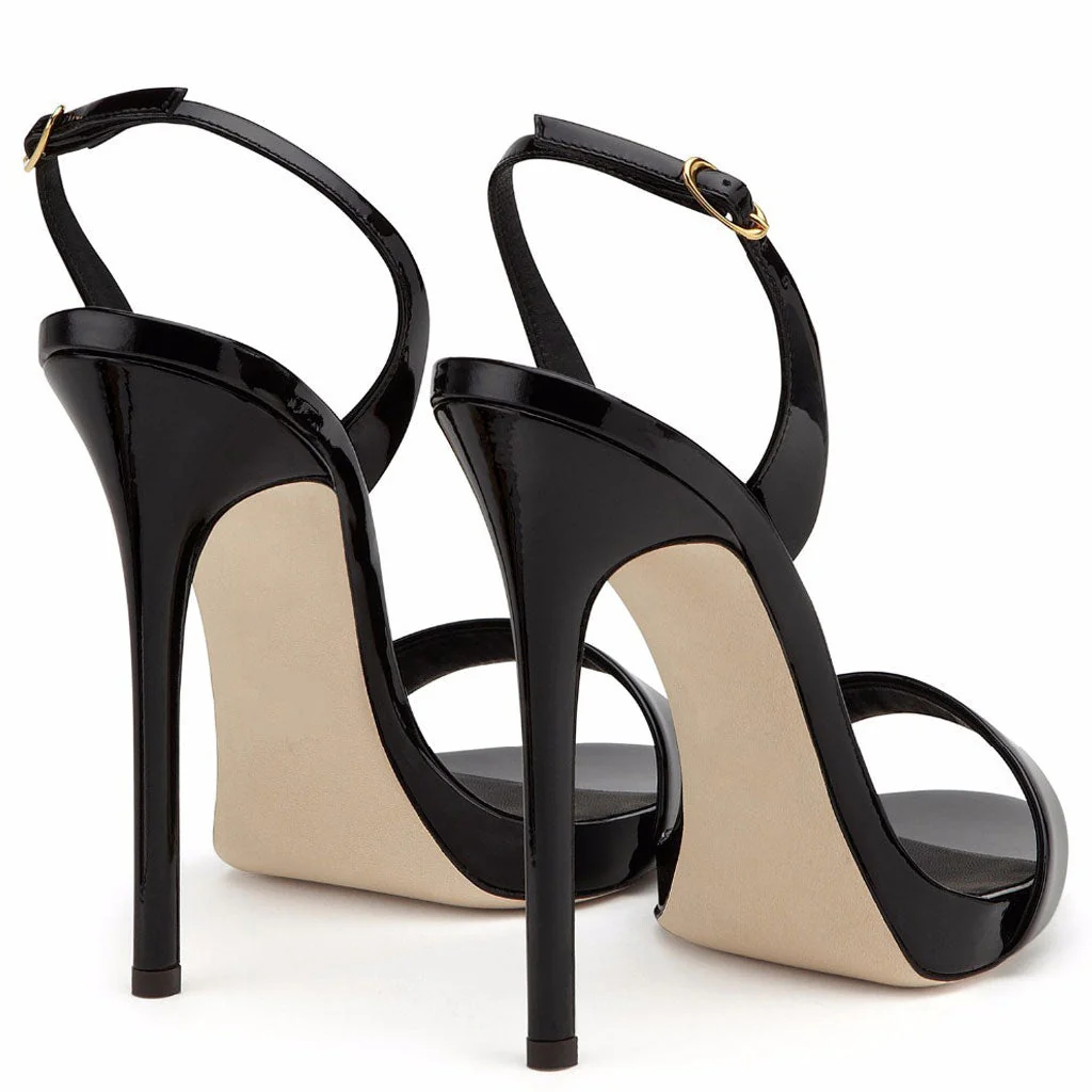 Sexy Patent Leather Round Toe Stiletto Halter SlingBack Sandals - Black - Image 3