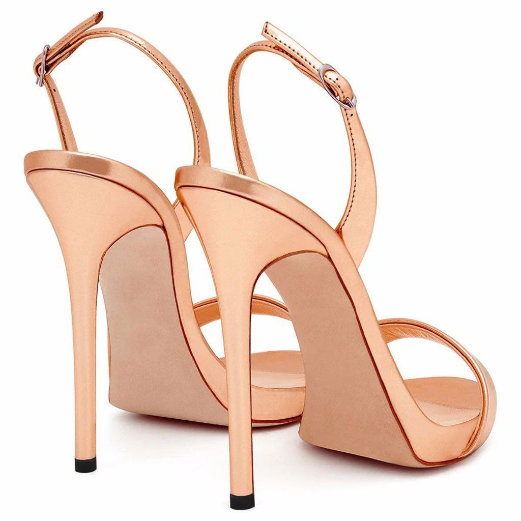 Sexy Patent Leather Round Toe Stiletto Halter SlingBack Sandals - Champagne - Image 4