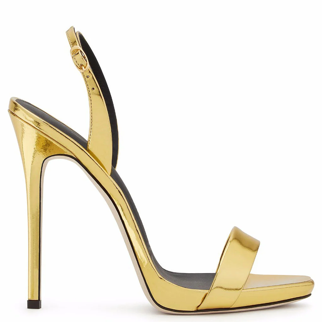 Sexy Patent Leather Round Toe Stiletto Halter SlingBack Sandals - Gold - Image 2