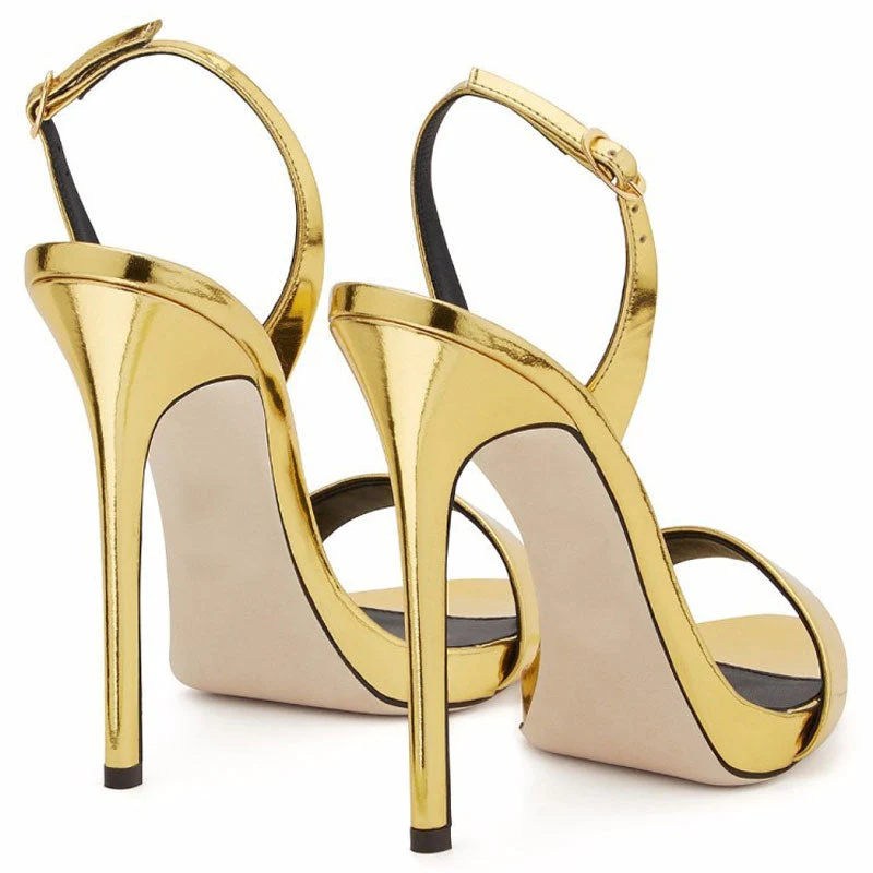 Sexy Patent Leather Round Toe Stiletto Halter SlingBack Sandals - Gold - Image 3