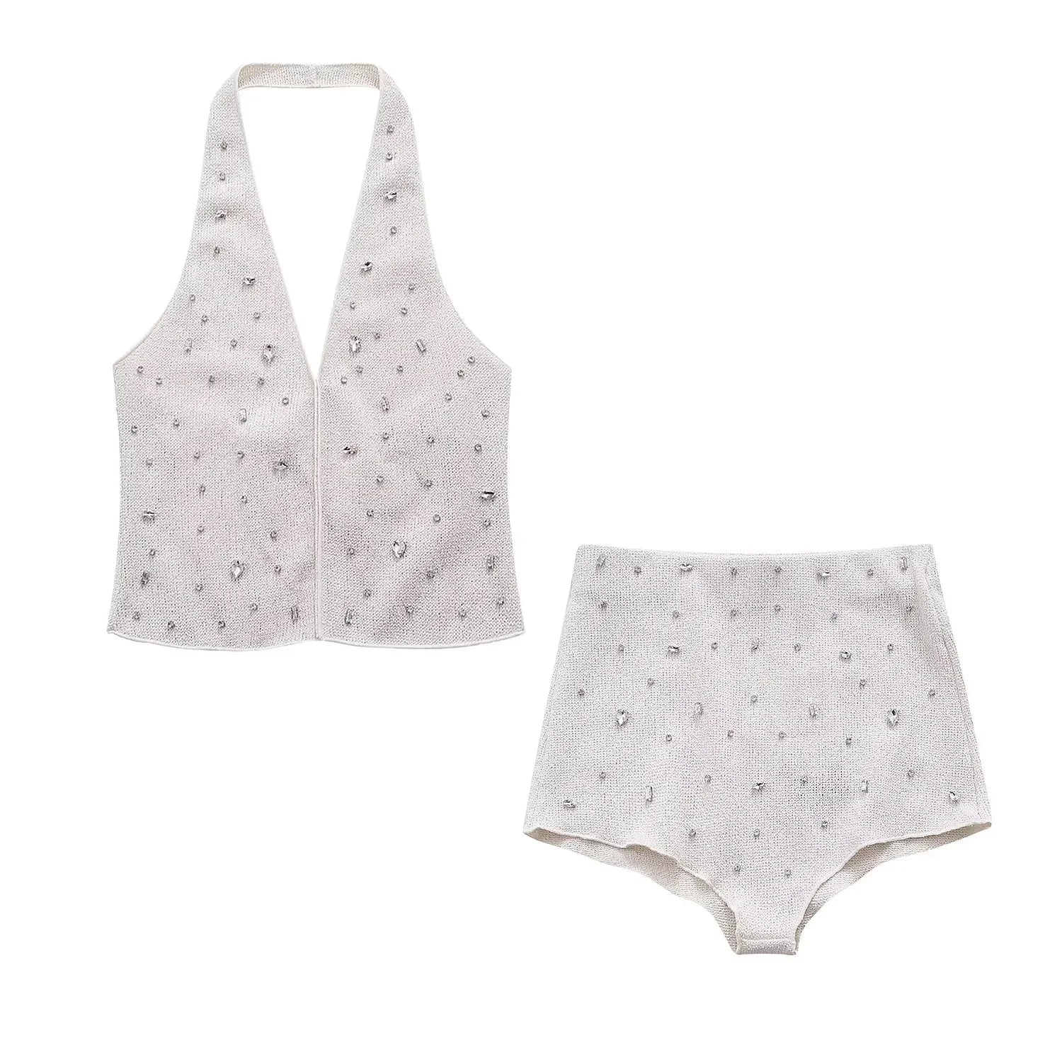 RHINESTONES HIGH Waist SHORTS and HALTER TOP 2 PEACE SET - Image 4