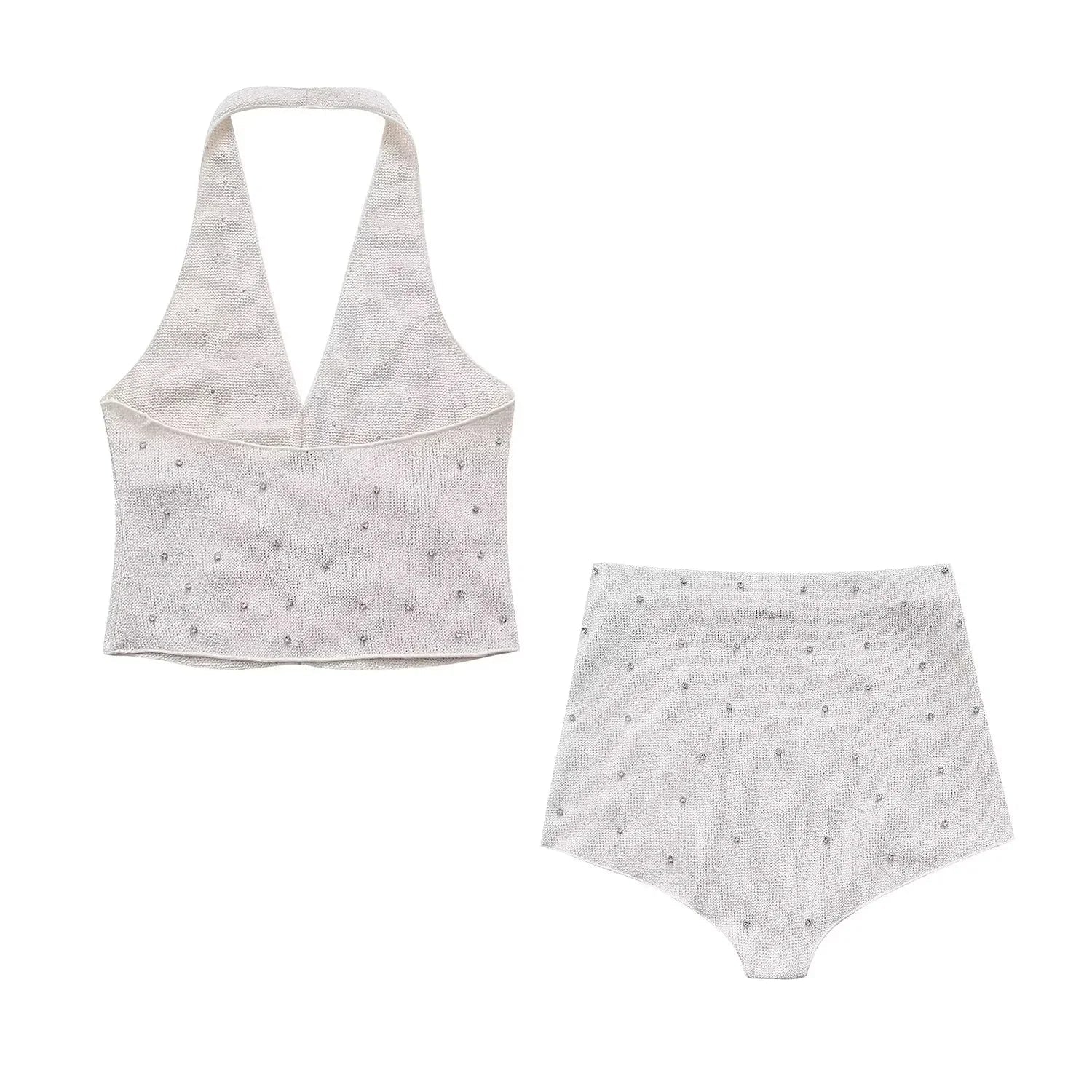RHINESTONES HIGH Waist SHORTS and HALTER TOP 2 PEACE SET - Image 5
