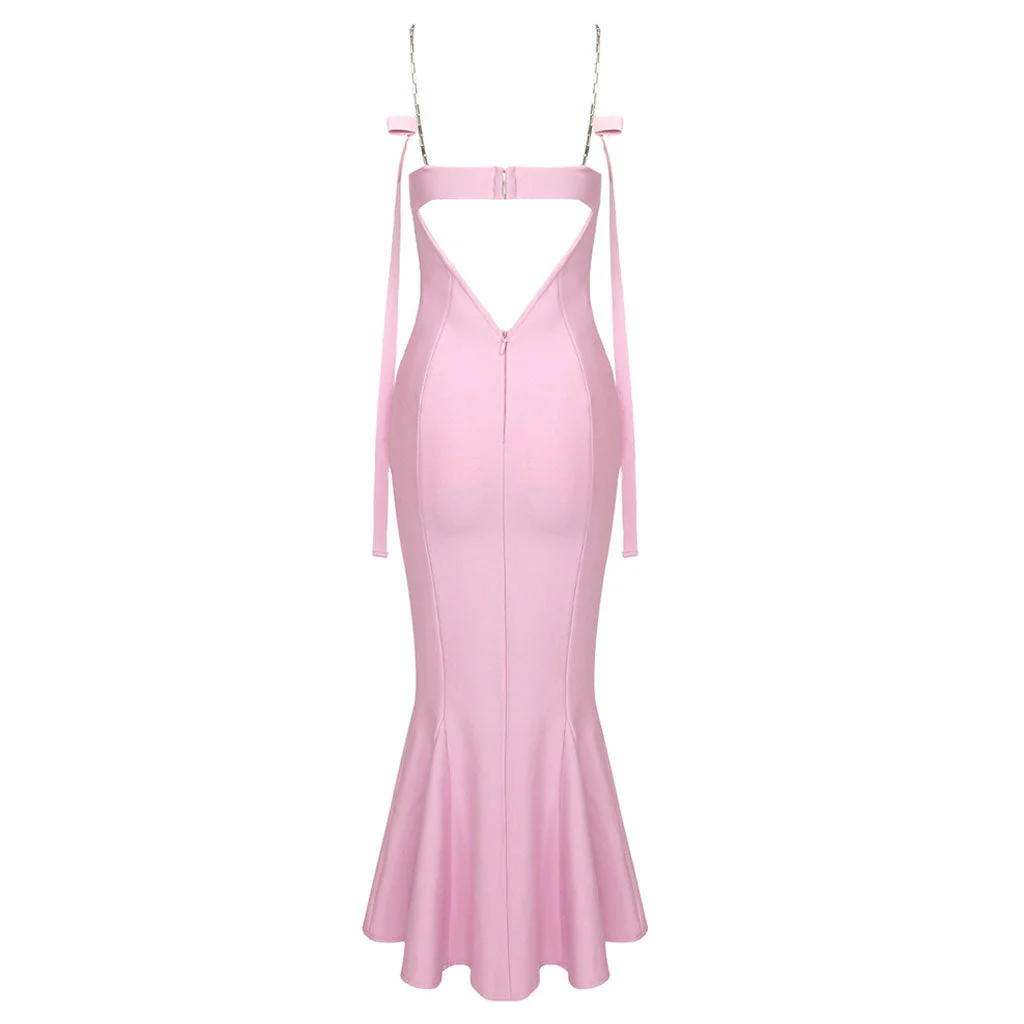 Sexy Ribbon Chain Strap Sweetheart CutOut Bandage Midi Party Mermaid Dress - Image 6