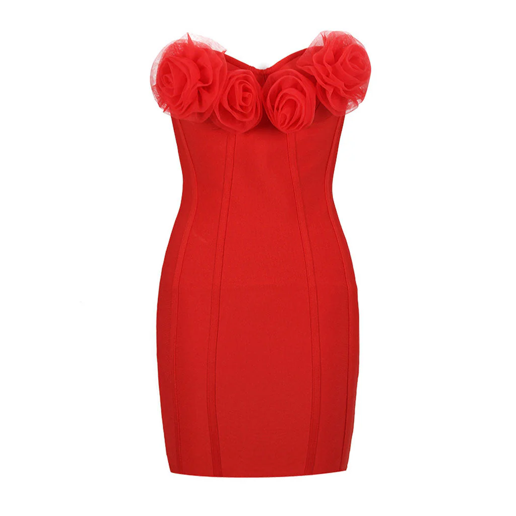 Sexy Rosette Detail Sweetheart Neck Bodycon Bandage Mini Tube Dress - Image 6
