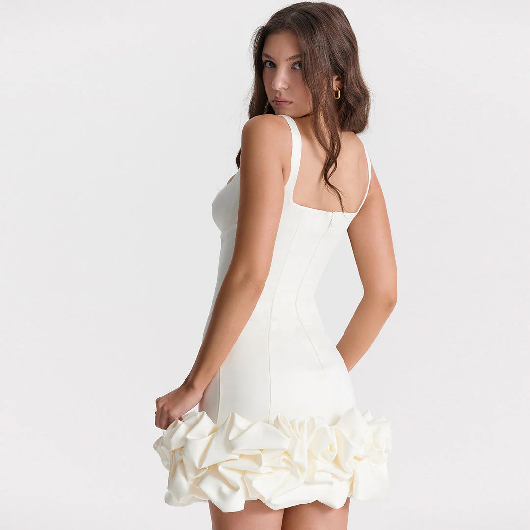 Ruffle Hem Square Neck Sleeveless Bodycon Party Mini Dress - White - Image 3