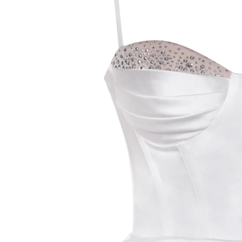 Sexy Sequin Pleated Sweetheart Corset Draped Side Slit Maxi Satin Dress - Image 3