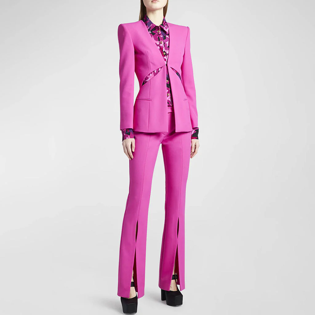 Sexy Split Leg Single Breasted Long Sleeve Tailored CutOut Blazer Matching Set - Image 2