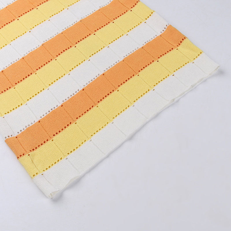 Striped Color Block Sleeveless Knitted Bodycon Mini Dress - Orange - Image 4