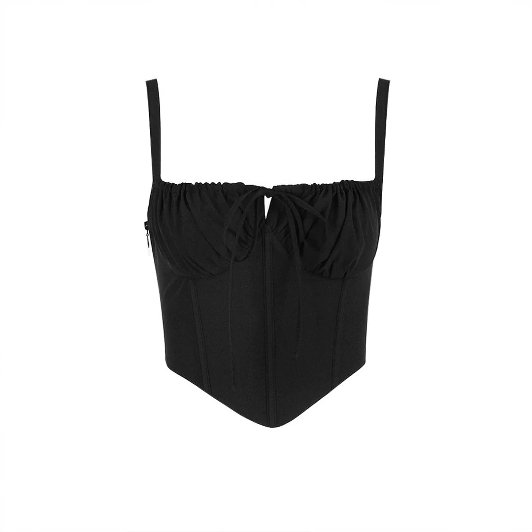 Tie Front Square Neck Lace Up Bustier Corset Crop Tank Top - Black - Image 5