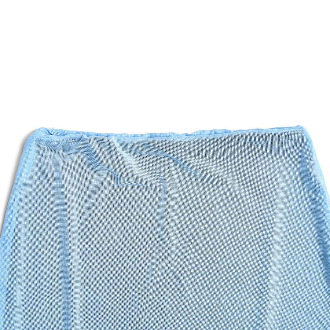 Tie Neck High Waist Contrast Layered Mesh Skirt Matching Set - Light Blue - Image 6