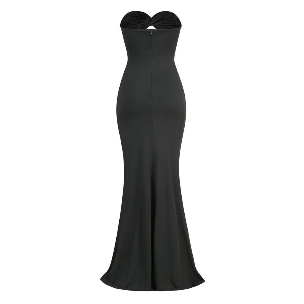 Sexy Twisted Sweetheart Ruched Draped Ruffle CutOut Maxi Mermaid Evening Dress - Image 2