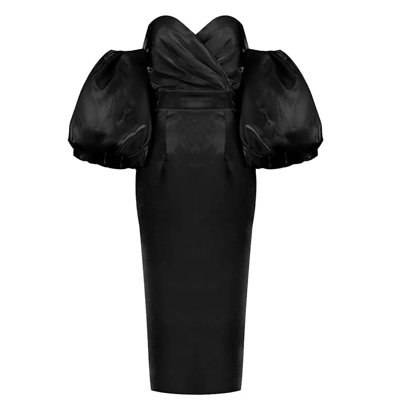 ELLIA PUFF Sleeve SATIN MIDI Dress - Image 14