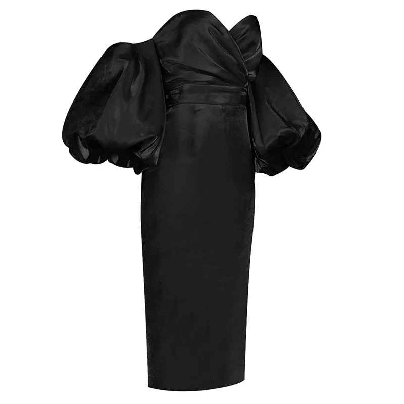 ELLIA PUFF Sleeve SATIN MIDI Dress - Image 15