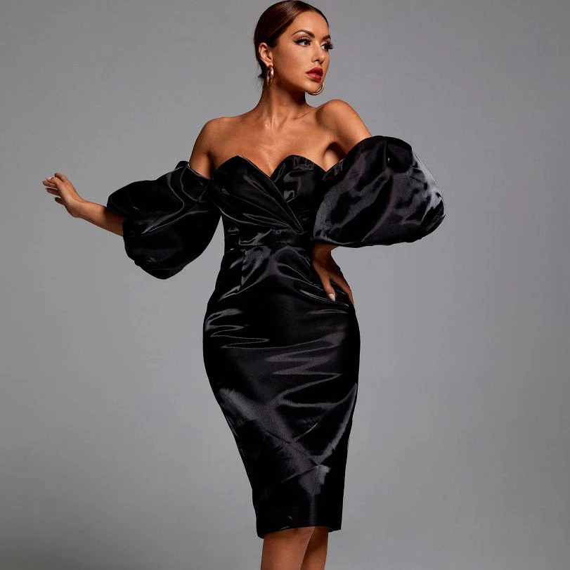ELLIA PUFF Sleeve SATIN MIDI Dress - Image 7