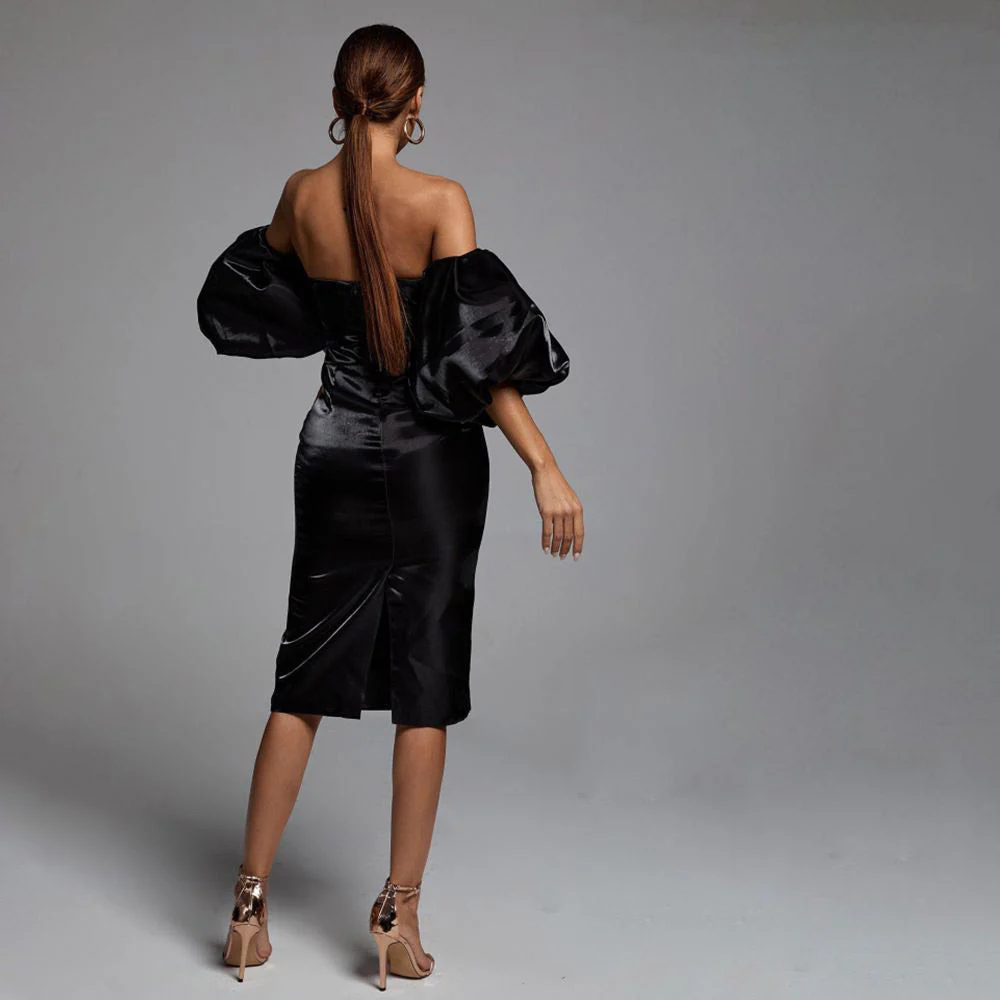 ELLIA PUFF Sleeve SATIN MIDI Dress - Image 8