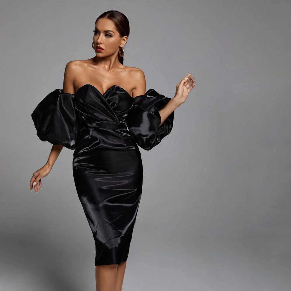 ELLIA PUFF Sleeve SATIN MIDI Dress - Image 9