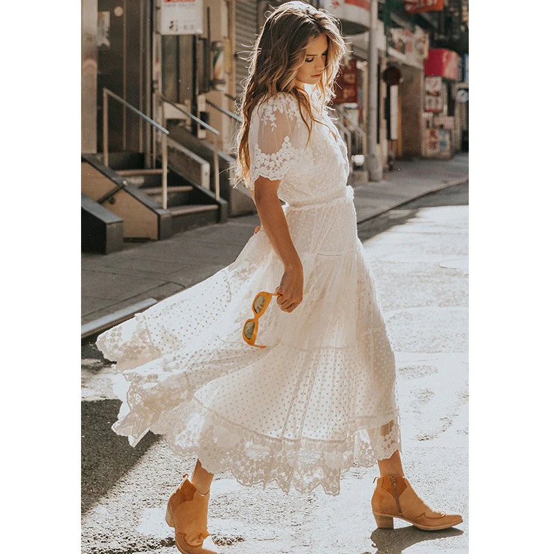 Seychelles Smocked Tiered Maxi Dress - Cream - Image 5