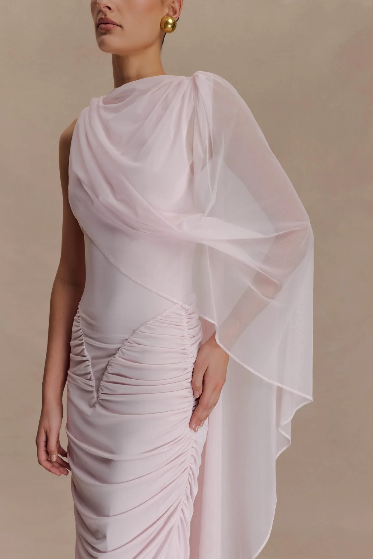 Shawl Mesh Hip Skirt Midi Dress - Image 10