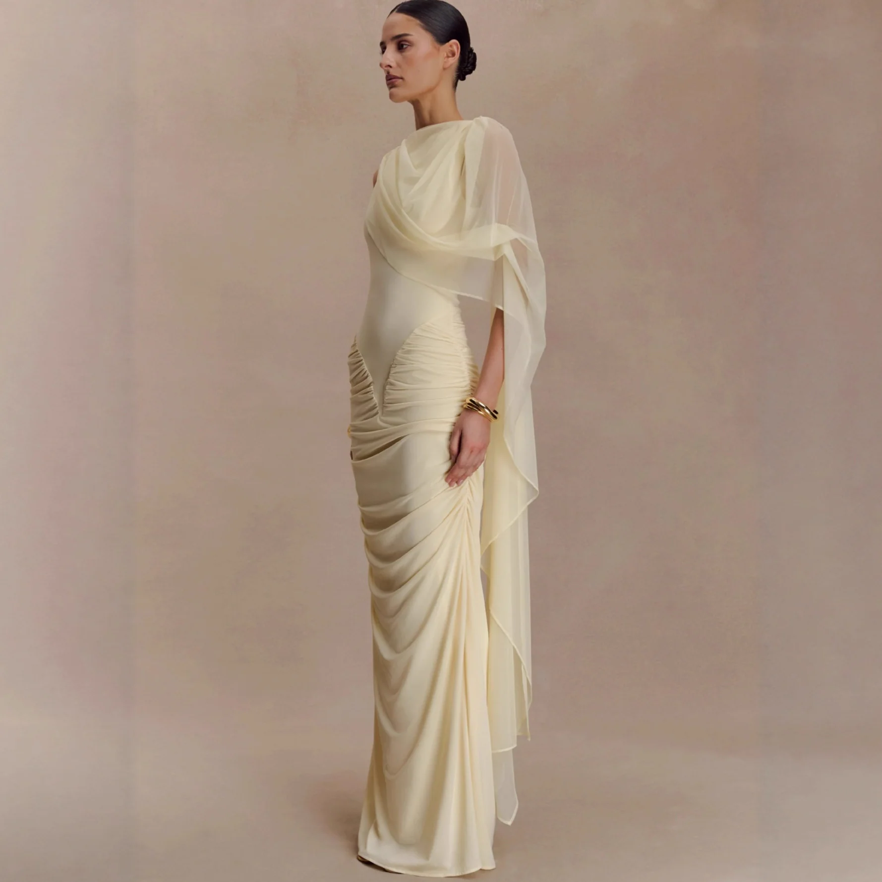 Shawl Mesh Hip Skirt Midi Dress - Image 3
