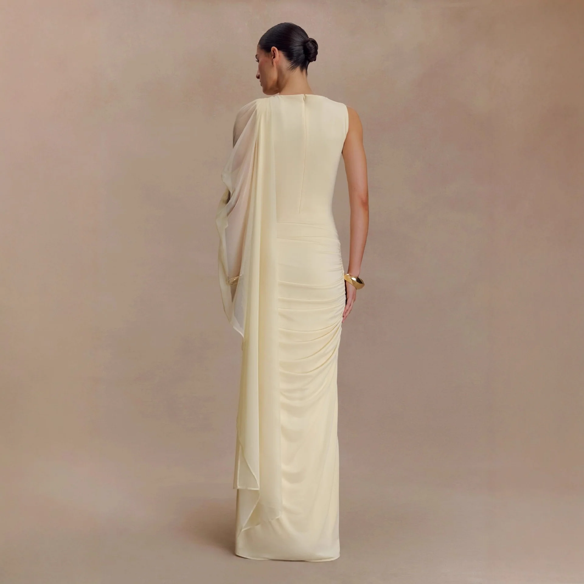 Shawl Mesh Hip Skirt Midi Dress - Image 4