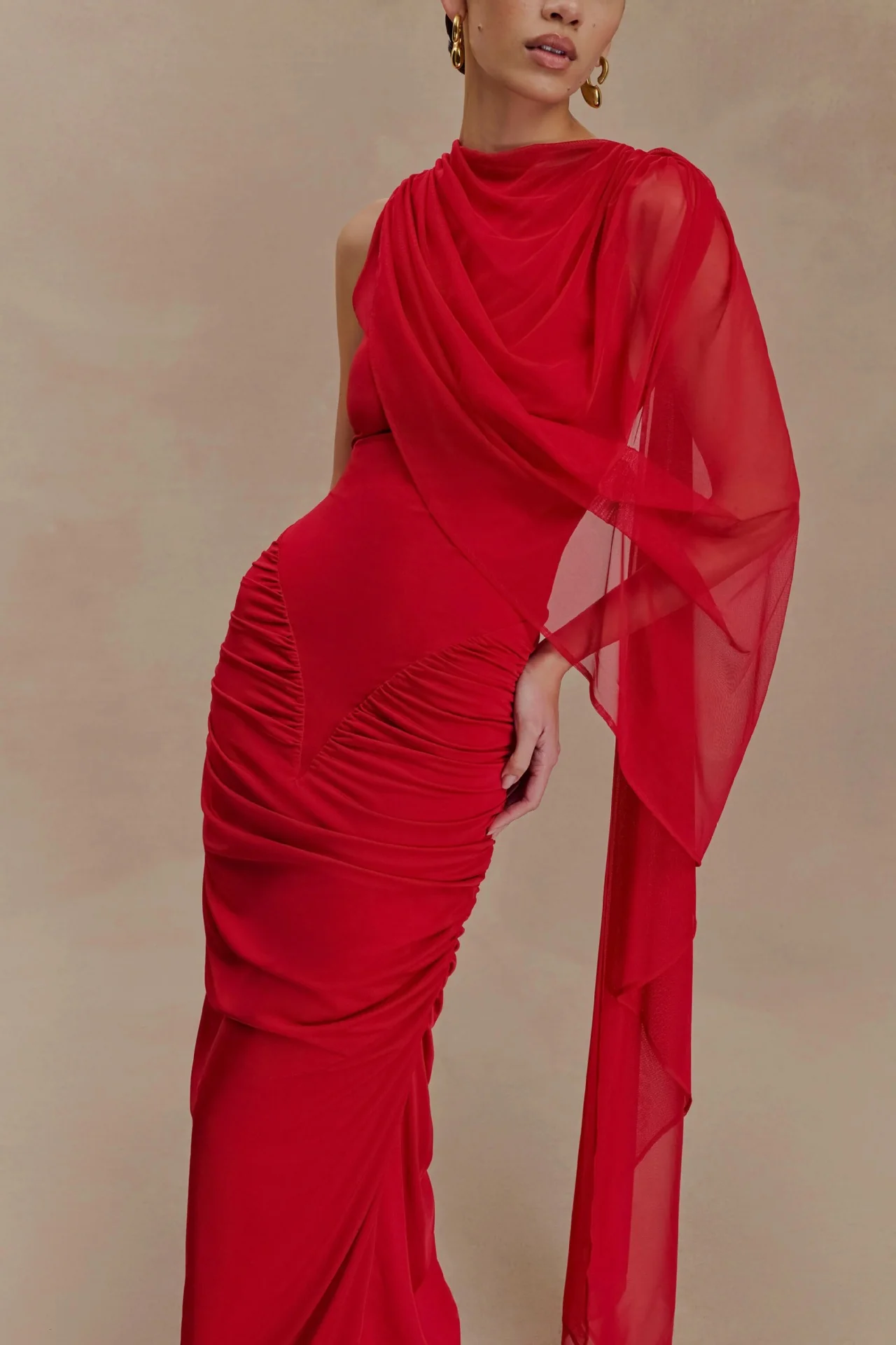 Shawl Mesh Hip Skirt Midi Dress - Image 5