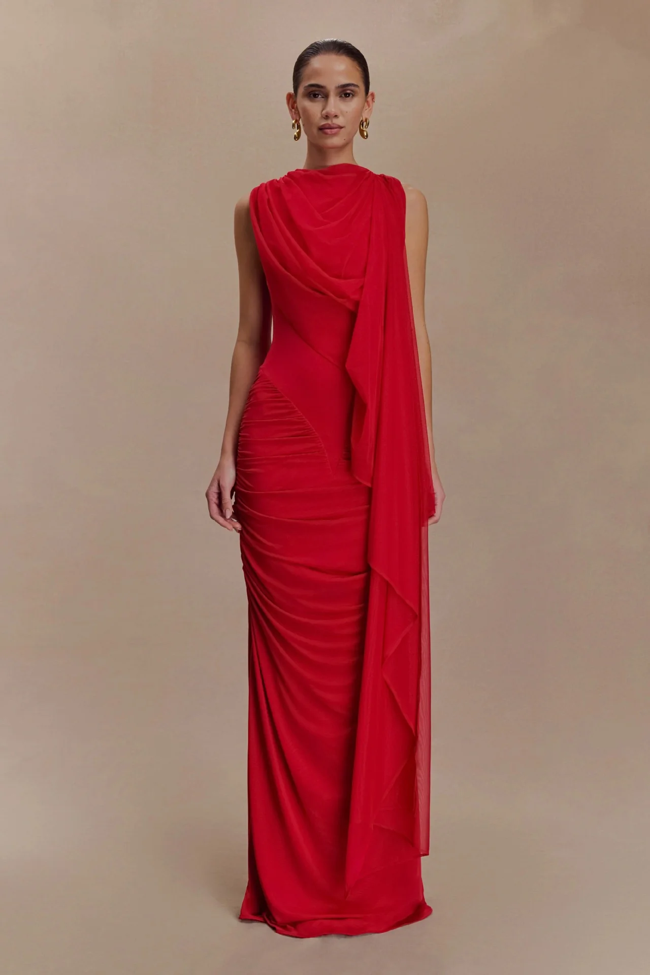 Shawl Mesh Hip Skirt Midi Dress - Image 6