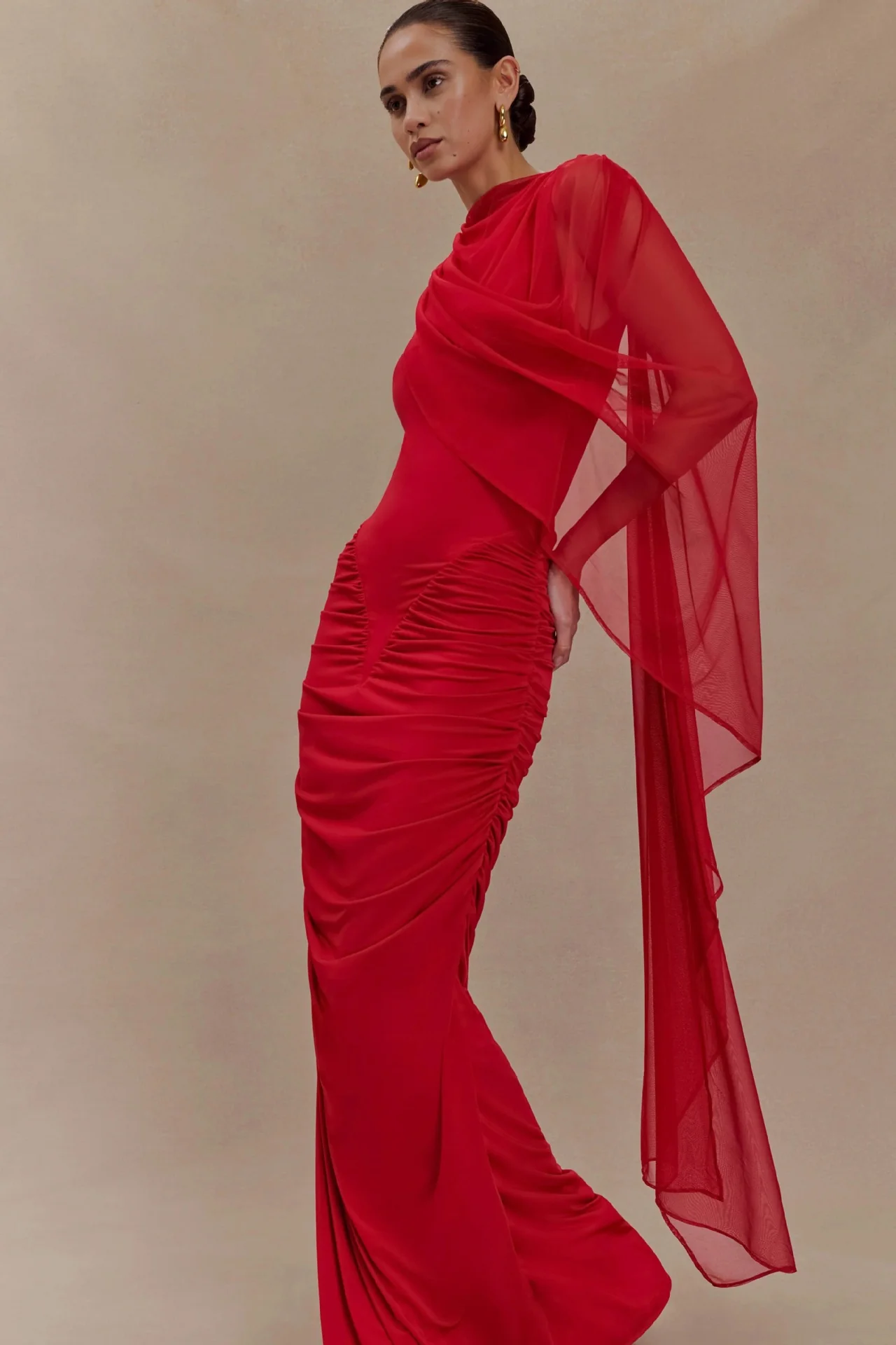 Shawl Mesh Hip Skirt Midi Dress - Image 7