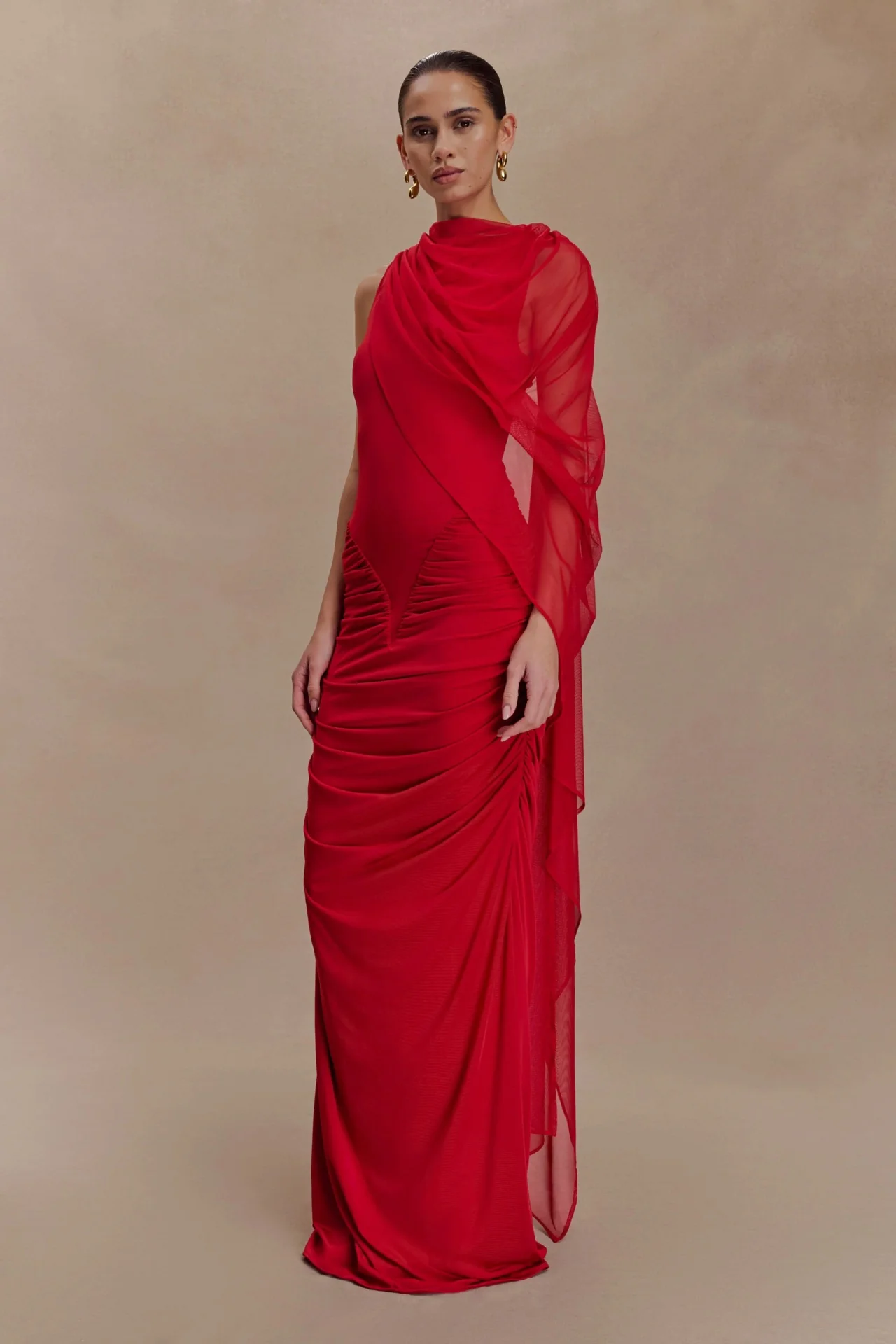 Shawl Mesh Hip Skirt Midi Dress - Image 8