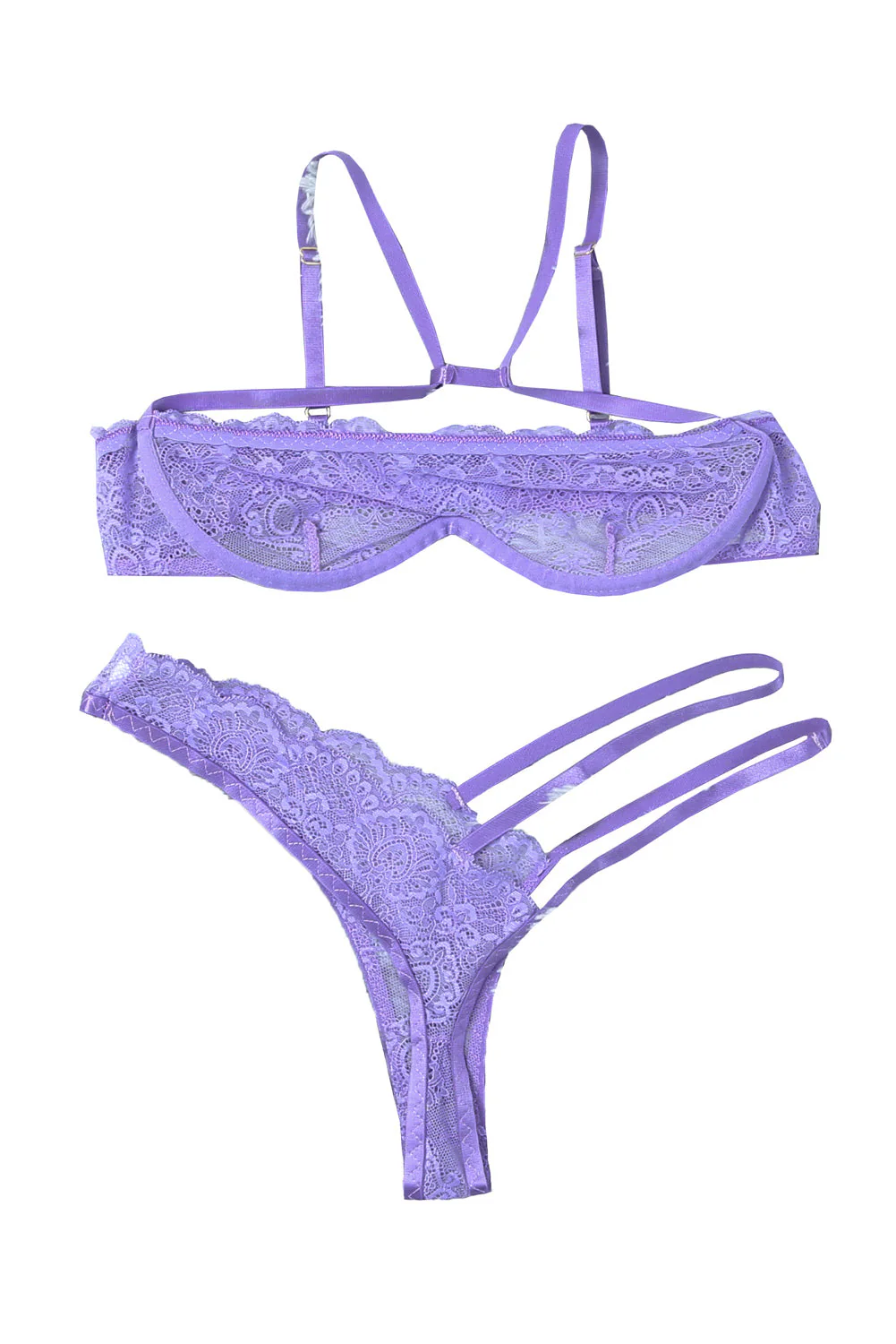 Sheer Lace Asymmetric Strappy 2Pcs Lingerie Set - Image 15