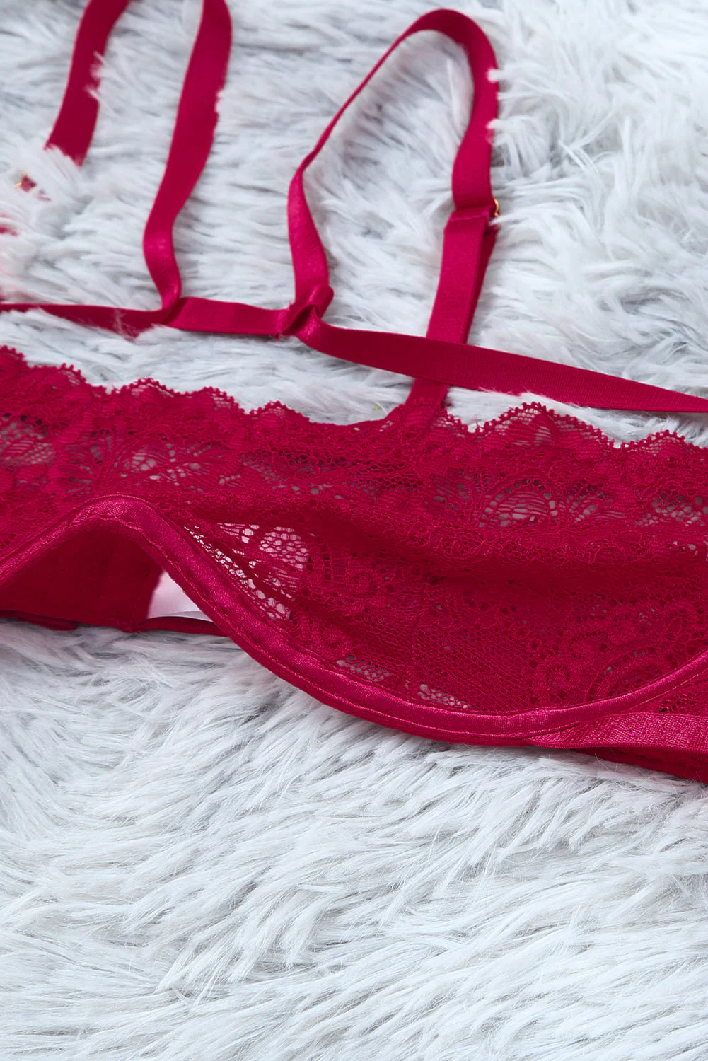 Sheer Lace Asymmetric Strappy 2Pcs Lingerie Set - Image 26