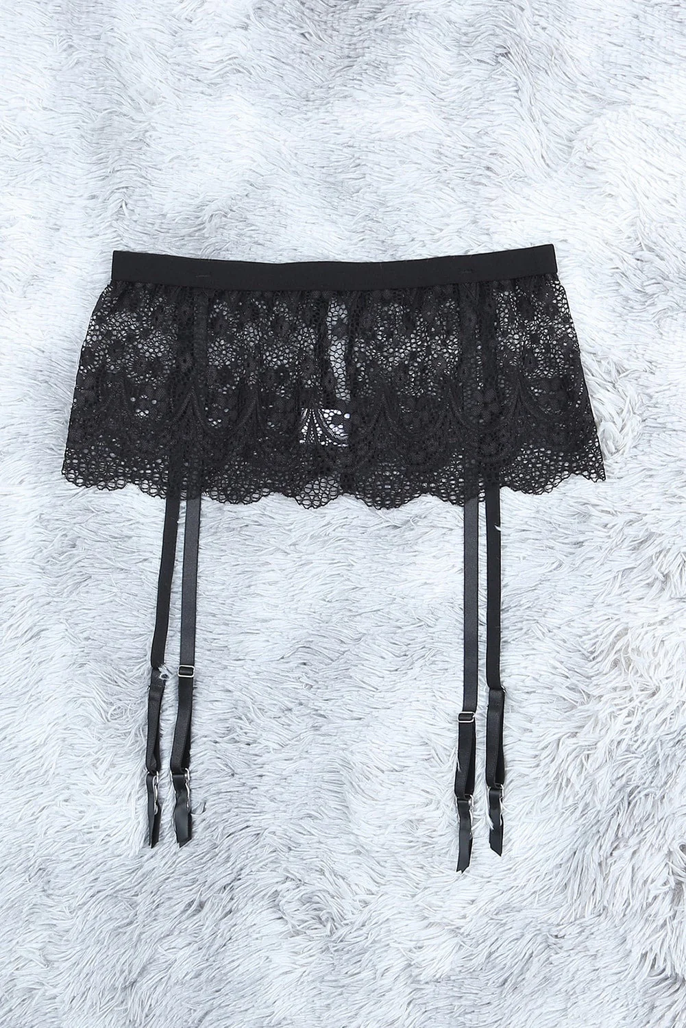 Sheer Lace Bra And Panty Set With Garter Belts - Image 14