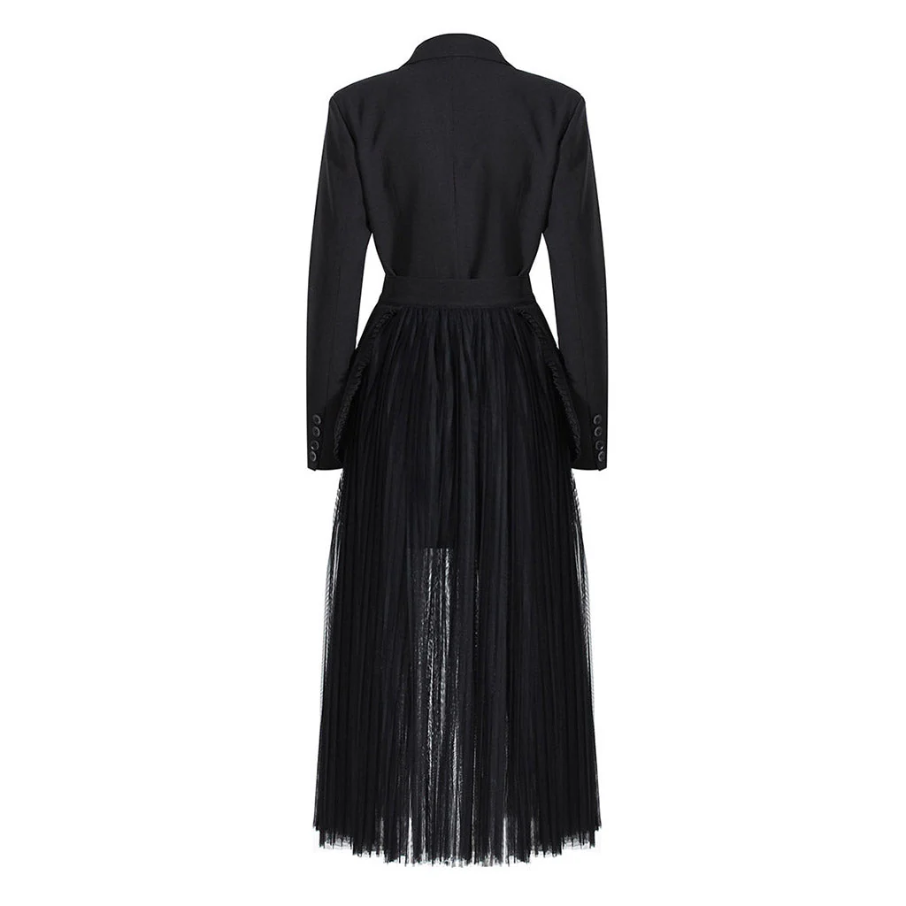 Sheer Wrap Tulle Skirt Lapel Collar Double Breasted Blazer Matching Set - Image 2