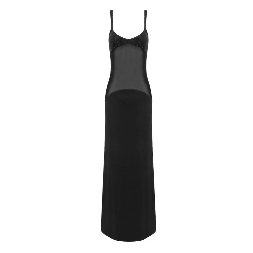 Shimmer Rhinestone Bra Sheer Mesh Panel Sleeveless Fishtail Evening Maxi Dress - Image 5